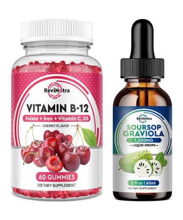 ReviNutra Iron Gummies Supplement for Adults & Kids | Soursop Graviola Liquid Drops | Bundle