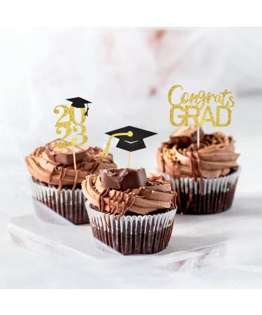 12Pcs Graduation Cake Topper Gold and Black Glitter Class Cupcake Toppers Cupcake Picks Cake Picks Cake Insert Topper Cake Insertion Card Grad Cap Diploma for 2023 Graduation Theme Party Cake - Buy Online on GoSupps.com
