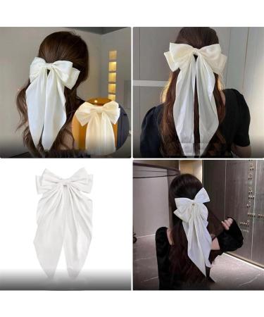 Hair Clips with Long Satin Soft Satin Hair Clip French Butterfly Bow Clip Big Bow Hairpin Silky Hair Bows for Women Black/Beige - Buy Online on GoSupps.com