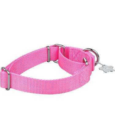 Dazzber Martingale Dog Collar - Large Adjustable Durable Nylon in Hot Pink - 1 Inch Wide Strong & Hard-Wearing - Buy Online on GoSupps.com