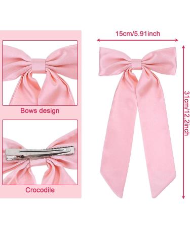 Pink Hair Bow White Bow Hair Clip Hair Bows Bow Clip Long Tail Hair Clips Ponytail Clips Retro 90s Headwear Party Wedding Hair Accessories for Women Girls (Pink + White) - Buy Online on GoSupps.com