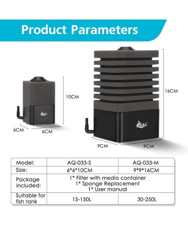 Buy AQQA Aquarium Sponge Filter - Quiet Biological & Mechanical Filter for 30-250L Fish Tanks - Buy Online on GoSupps.com