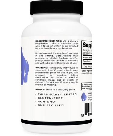 Primal Beta-Alanine Capsules 3400mg (30 Servings 120 Capsules) - Supplement Gluten-Free & Non-GMO 850mg Per Cap - Buy Online on GoSupps.com