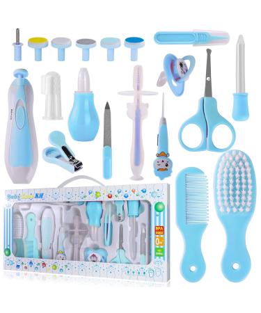 PhantomSky Baby Healthcare and Grooming Kit  20 in 1 Baby Electric Nail Trimmer Set Health Safety Nursery Care Set for Newborn Infant Toddler Boy Kid Keep Clean Travel Essential Haircut Tools (Blue) 2-026 20pcs Blue