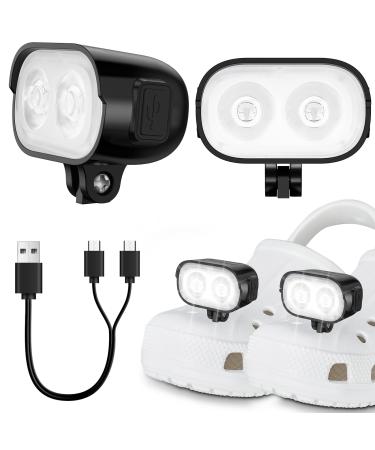 Headlights for Crocs 2 Pcs, ABS Lights for Croc Rechargeable - Super Bright, Head Adjustable, IPX6 Waterproof, Flashlight Attachment for Croc, Light Up Charm Accessories for Kids Adults Croc Shoes Black