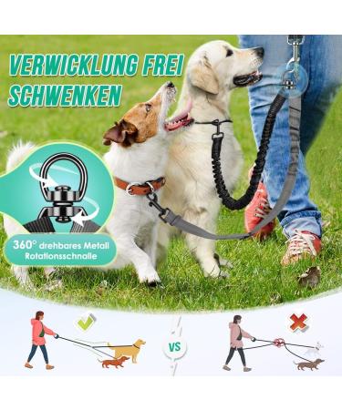 Buy NASJAC Double Dog Linen Coupler | Adjustable Reflective & Shock-Damping Shared Leash for 2 Dogs - Black & Gray - Buy Online on GoSupps.com