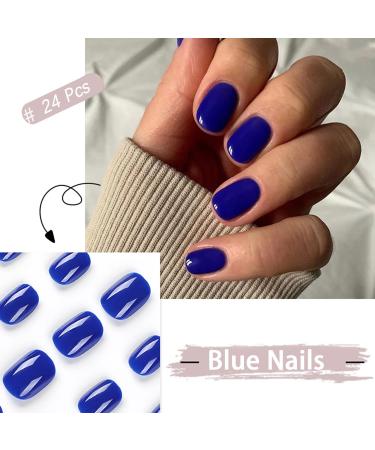 BNUUTIM Square Press on Nails Blue False Nails with Designs - Glossy UV Finish Acrylic Squoval Nails for Women and Girls - Buy Online on GoSupps.com