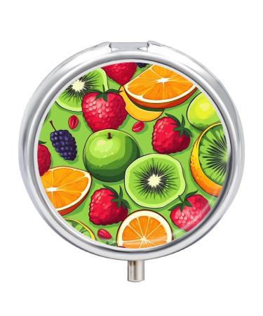 Pill Box Pill Case 3 Compartment Travel Pill Box Various Fruits Printing Small Pill Box Portable Medicine Pill Case Pill Organizer for Purse & Pocket for Travel Handbag (Round)