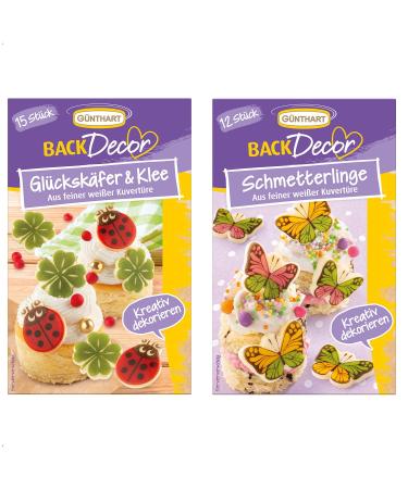 G nthart BackDecor 15 ladybugs and clover leaves as well as 12 butterflies made of white chocolate coating SET pack of 2 (1 x 31 g)