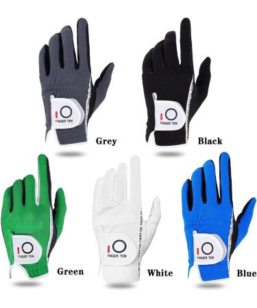 FINGER TEN Men's Golf Rain Grip Glove Pair - Black/Gray/Green - Sizes S- XL - Ambidextrous Design for Hot, Wet Weather Conditions - Buy Online on GoSupps.com