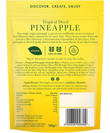 FOREST FEAST Tropical Pineapple 6 x 120g | Dried Fruit Healthy Snack Option with 100% Natural Dried Pineapple with No Added Sugar High in Fibre & Low Fat - Buy Online on GoSupps.com