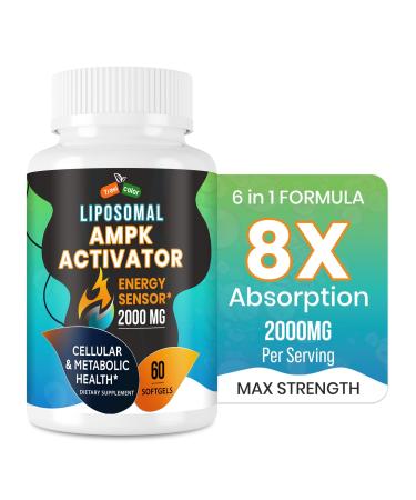 AMPK Activator Supplement 2000mg- Liposomal Technology - High Absorption Berberine DIM Resveratrol Quercetin Milk Thistle Cinnamon- 60 Softgels for Energy & Cellular Support 60 Count (Pack of 1)