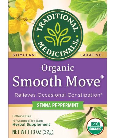 Organic Smooth Move Peppermint Laxative Tea - Caffeine Free, 16 Wrapped Bags - Buy Online on GoSupps.com