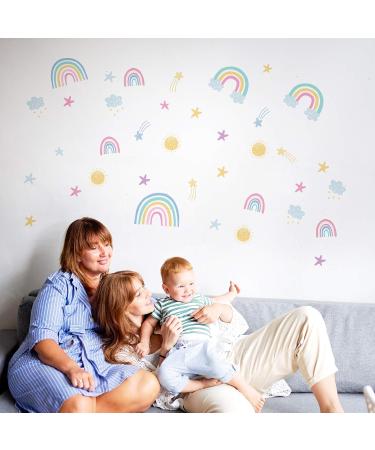 AIEX 58 Stickers Rainbow Wall Decals Pastel Rainbow Clouds Stars Sun Meteor Stickers for Girls Kids Kindergarten Room Nursery Decoration - Buy Online on GoSupps.com