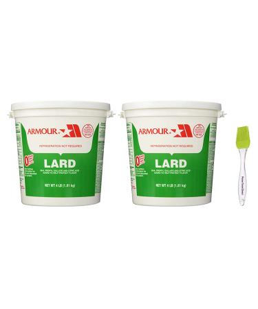 Armour Lard Star Tubs 4lb (Pack of 2) Bundle with PrimeTime Direct Silicone Basting Brush in a PTD Sealed Box