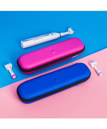 Triple Bristle Toothbrush Travel Case - Portable & Breathable Hard Shell for Travel,Camping,Office - Mesh Pocket for Accessories - Blue/Pink - Buy Online on GoSupps.com