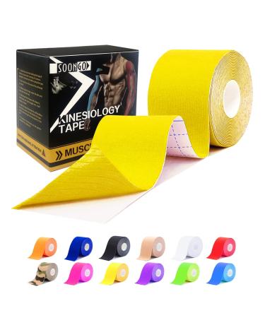 Sports Tape 1/2/5 Roll Relieve Muscle Soreness and Strain Shoulders Wrists Knees Ankles Elastic Waterproof Good Air Permeability Hypoallergenic 5cm*5m by SOONGO (Yellow) Pack of 1 Yellow