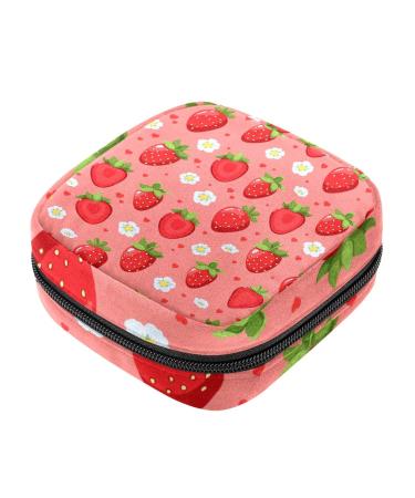 Strawberry Flower Pattern Sanitary Napkin Storage Bag Feminine Product Pouches Portable Period Kit Bag Menstruation First Period Bag for Women Teen Girls Ladies Menstrual Cup Pouch Tampon Bags Color 2