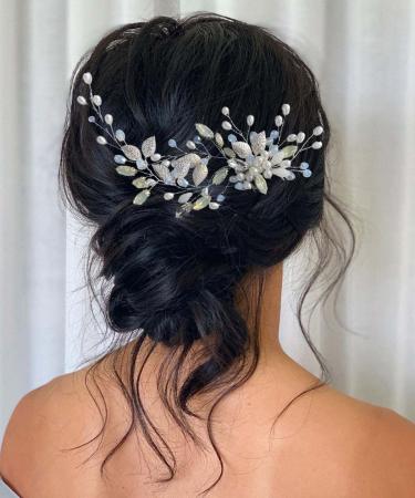 Unicra Bridal Wedding Hair Comb Leaf Headpiece Silver Rhinestone Bridal Hair Combs Side Accessories for Women and Bridesmaid