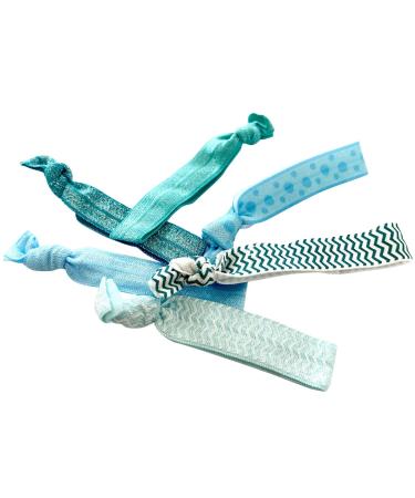 Shop Quality Hair-Minded Elastic Hair Ties & Friendly Bracelets - 6-Piece Wide Bands with Storage Box in White & Turquoise Blue - Buy Online on GoSupps.com