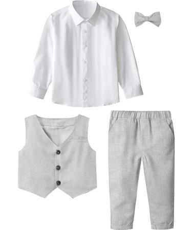 Mint Green Baby Boys Wedding Suit Set | 3pcs Herringbone Tweed Outfit | Christening Clothes | 3-4 Years Light Grey - Buy Online on GoSupps.com