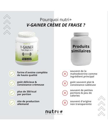 Nutri + Carbohydrate Protein Powder 2000g with Strawberry Cream Taste - Weight Gainer Vegan for Weight Gain - Nutri-Plus V-Gainer Mass - Buy Online on GoSupps.com