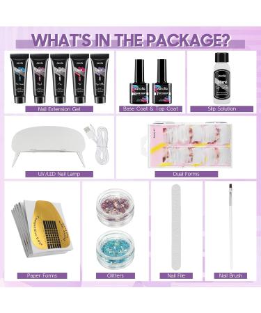 Janolia Amethyst Nail Extension Kit - UV Gel Starter Set with Nail Lamp Base & Top Coat for Perfect Nail Art Design - Buy Online on GoSupps.com