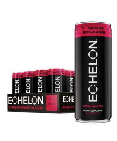 Echelon Pre-Workout Energy Drink - 12-Pack, Berry Habanero - Peak Performance, Sustained Energy, Focus and Endurance Dietary Supplement - 300mg of Caffeine, Beta-Alanine, L-Theanine & Fiber - Vegan