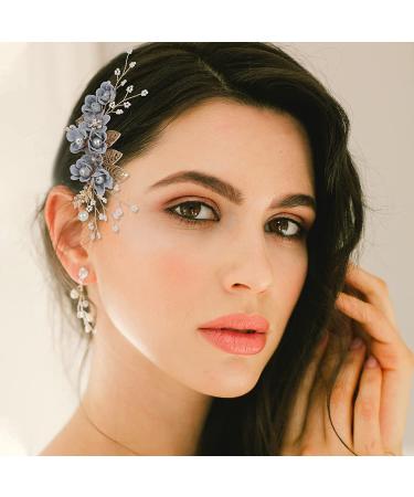 Rhinestone Wedding Hair Comb Set - Pearl Crystal Bride Accessories in Rose Gold - Grey - Set of 4 - Buy Online on GoSupps.com