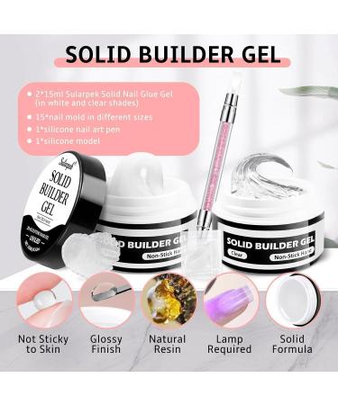  sularpek 2 x 15 ml Solid Sculpture Builder Gel 3D Gel Nail Art UV Nail Construction Gels Non-Stick 3D Gels for Extension Decoration and Nail Art Repair Clear/White - Buy Online on GoSupps.com