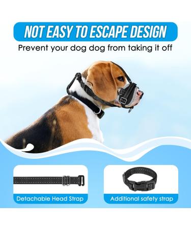 Nasjac Dog Muzzle - Soft Nylon Pet Muzzles for Small Medium Large Dogs - Adjustable Reflective Dog Mouth Cover with Connection Strap Prevents Biting Barking Chewing S Black with Head Strap - Buy Online on GoSupps.com
