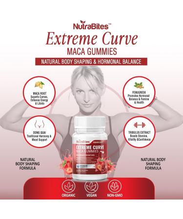 NutraBites Extreme Curve Maca Gummies - Natural Body Shaping & Hormonal Balance - 7500mg Complex with Fenugreek Dong Quai & Tribulus - Supports Mood Energy & Vitality - Vegan Strawberry (60 Count) - Buy Online on GoSupps.com