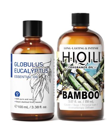 HIQILI 100ML Eucalyptus Essential Oil & 150ML Bamboo Fragrance Oil for DIY Diffuser