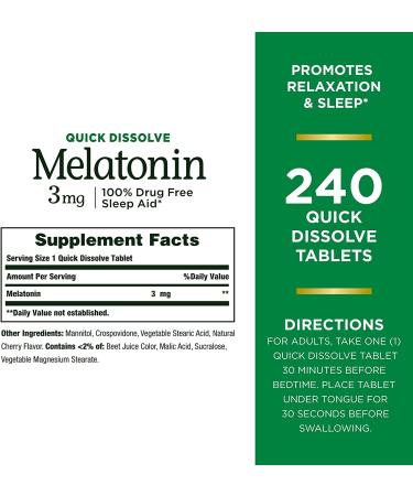 Natures Bounty Melatonin 3mg | 100% Drug-Free Sleep Aid for Adults | Promotes Relaxation and Restful Sleep | 240 Count - Buy Online on GoSupps.com