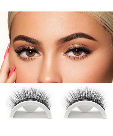 Reusable Self-Adhesive False Eyelashes No Glue Lashes Eyelashes Easy To Put On Handmade False Eyelashes for Women and Girls 2 Pairs (W09)