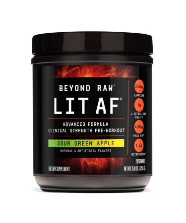 Beyond Raw LIT Advanced Pre Workout Formula Sour Green Apple for Energy Focus Endurance Targeted Release Caffeine Creatine Betaine Beta Alanine Taurine 20 Servings