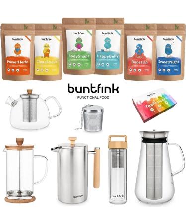 Buntfink Loose Mate Tea mix with green tea Sencha lemongrass ginkgo ClearFocus herbal tea mixture with natural caffeine focus tea concentration 60 g without additives and flavors - Buy Online on GoSupps.com