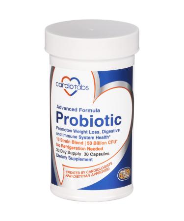CardioTabs Advanced Probiotic w/ 50 Billion CFU Per Serving, Shelf Stable, Men's and Women's Probiotic Supplement to Stay Fit, 30 Capsules