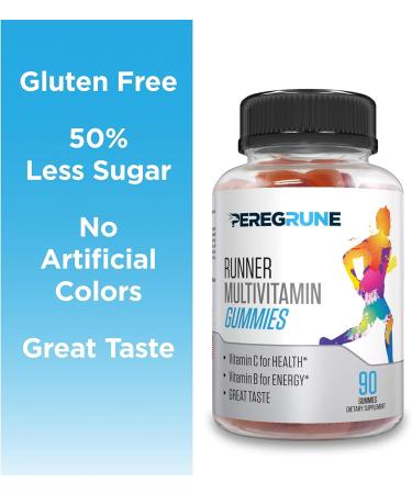 PEREGRUNE Runner Multivitamin Gummy - Fruit Flavored Daily Vitamin for Running | With Vitamins A, C, D, E, and B Complex | 50% Less Sugar | Supports Health Recovery, Endurance, and Energy - Buy Online on GoSupps.com