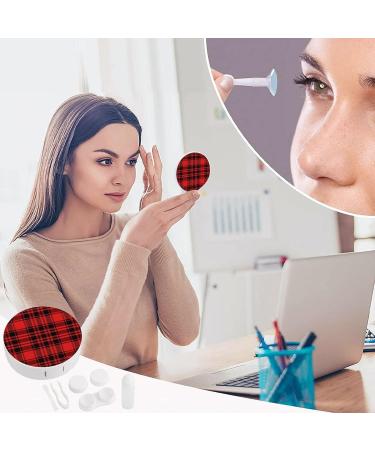 Christmas Red And Black Plaid Round Case For Contact Lens Kit Storage Box with Mirror Printed - Buy Online on GoSupps.com