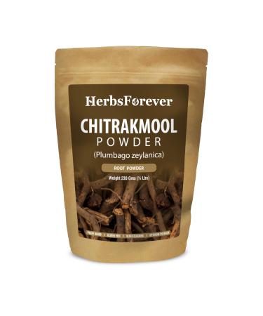 Herbsforever Chitrakmool Powder Wild Leadwort Plumbago Zeylanica Support Digestive and Liver Health Non GMO Organic Vegan 230 GMS 8.11 Ounce (Pack of 1)