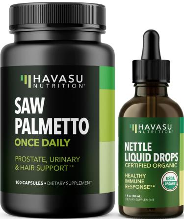 HAVASU NUTRITION Stinging Nettle Leaf Extract Liquid Drops (60 Servings) & Saw Palmetto Capsules (100 Servings)