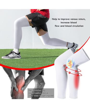 Compression Long Knee Sleeve - UV Protect - White - Men Women Basketball Football - Buy Online on GoSupps.com