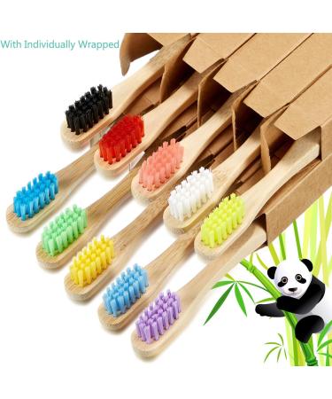 10-Pack Kids Bamboo Toothbrush Set with Soft Bristles - Natural Wood, Organic, BPA-Free - Ideal for Toddlers, Adults, Travel - Colorful Options Included - Buy Online on GoSupps.com