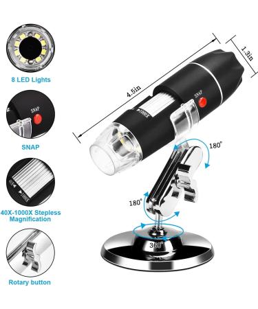USB Microscope 40X-1000X Digital 3-in-1 Camera with Metal Stand for Windows, Mac, Android & Linux - Black - Buy Online on GoSupps.com
