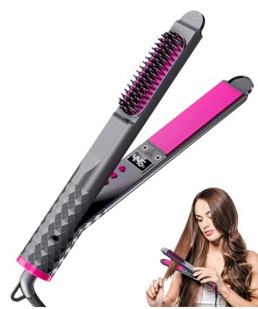 SASAAJIJI Hair Straightener - Curling lron 3-in-1 Hair Brushes for Women Hair Rollers with 12 Temp Straightener Brush 30s FastHeating Purple 1.0 Count