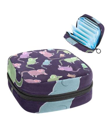 Purple green blue mice pattern period pocket wearable tampon storage bag tampon holder for wallet feminine product organizer multi -colored 4.7x6.6x6.6 in/12x17x17 cm