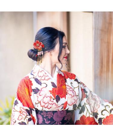 Kimono Clips - Japanese Hair Accessories Kanzashi Hairpins & Jewelry in Red | Perfect for Elegant Hairstyles - Buy Online on GoSupps.com