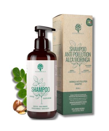 EcoBio Anti Pollution Moringa Shampoo | Clean Hair for up to 72H | 99.5% Natural | For Normal and Damaged Hair | With Moringa Argan Oil Pomegranate | Italian Product RedMoringa - 250ml