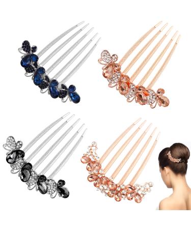 4 PCS Rhinestone Hair Comb Metal Hair Comb Slides Non-Slip Comfortable Butterfly Sparkly Hair Clips Pins Claw Rhinestone Hair Accessories for Women Girls
